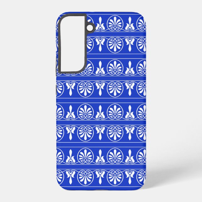 Greek Arabesque Mediterranean Pattern Blue Samsung Galaxy S22+ Case (Back)