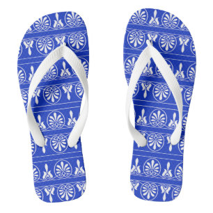 Greek Arabesque Mediterranean Pattern Blue Thongs