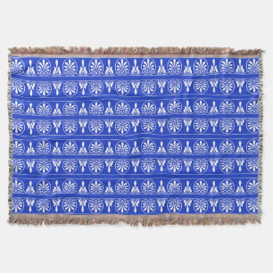 Greek Arabesque Mediterranean Pattern Blue Throw Blanket