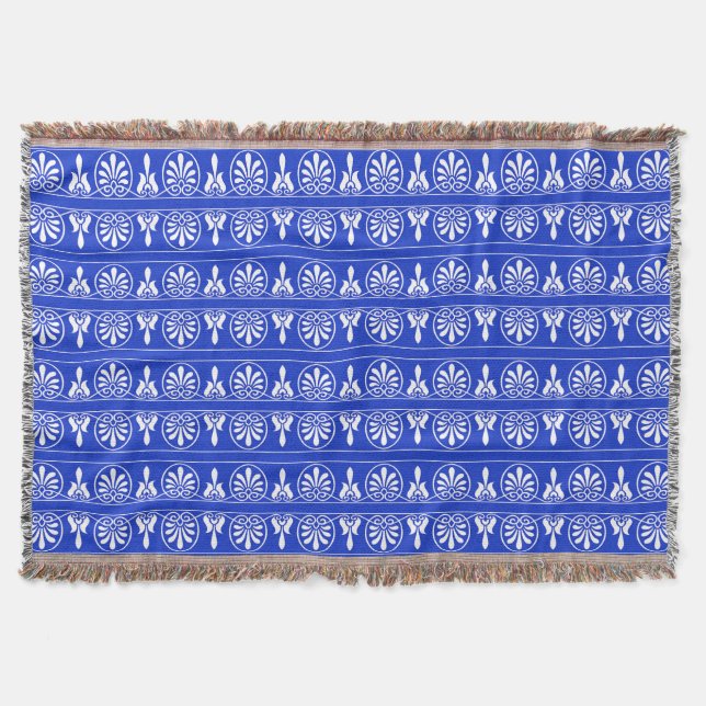 Greek Arabesque Mediterranean Pattern Blue Throw Blanket (Front)