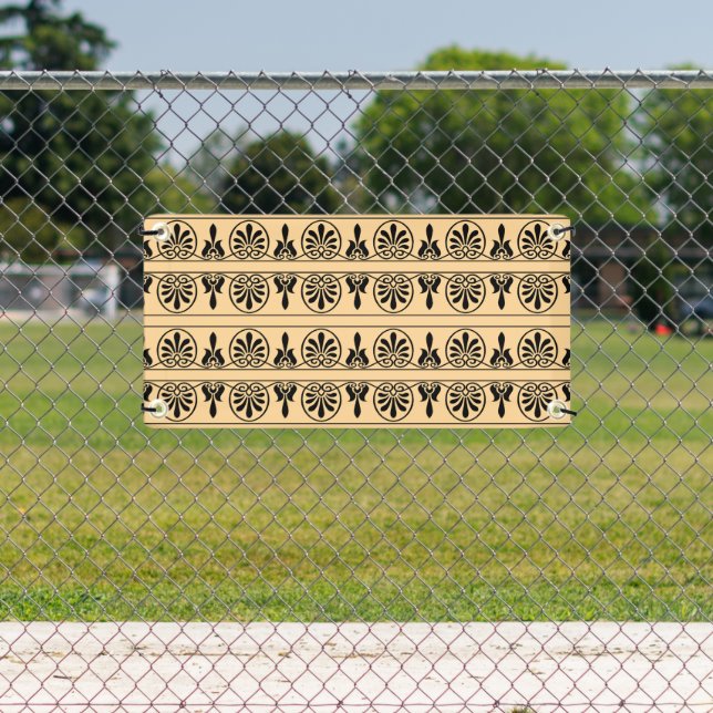 Greek Arabesque Mediterranean Pattern Brown Banner (Insitu)