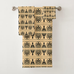 Greek Arabesque Mediterranean Pattern Brown Bath Towel Set