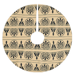 Greek Arabesque Mediterranean Pattern Brown Brushed Polyester Tree Skirt