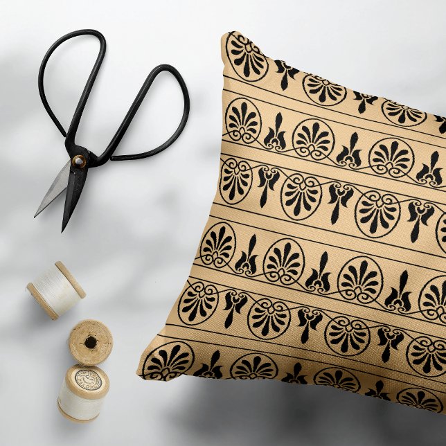 Greek Arabesque Mediterranean Pattern Brown Decorative Cushion (Creator Uploaded)