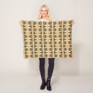 Greek Arabesque Mediterranean Pattern Brown Fleece Blanket
