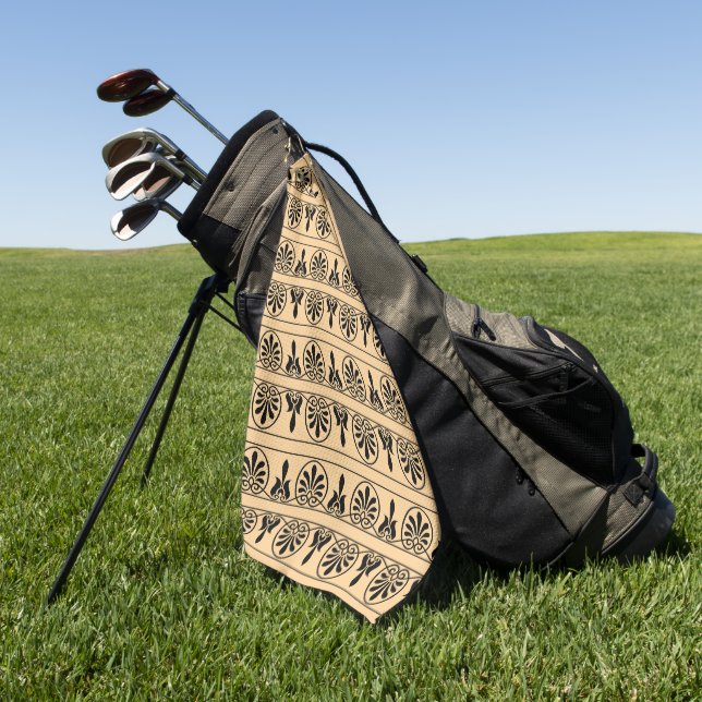 Greek Arabesque Mediterranean Pattern Brown Golf Towel (Green)