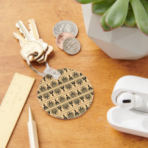 Greek Arabesque Mediterranean Pattern Brown Key Ring