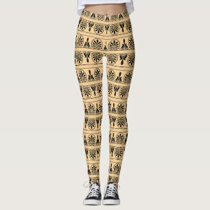 Greek Arabesque Mediterranean Pattern Brown Leggings