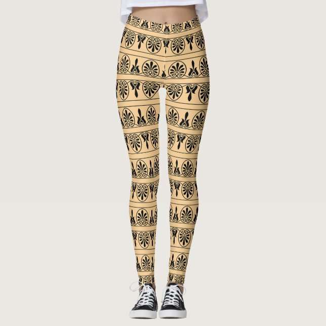 Greek Arabesque Mediterranean Pattern Brown Leggings (Front)