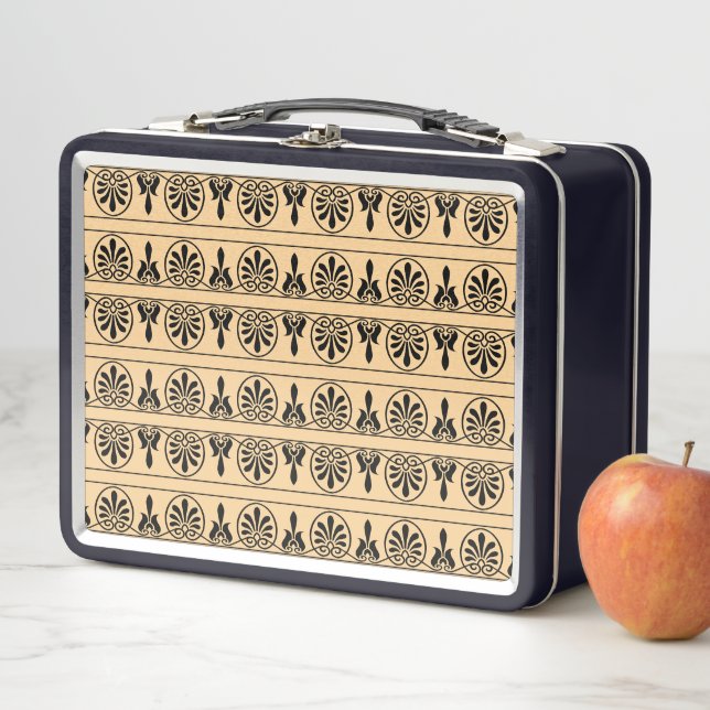 Greek Arabesque Mediterranean Pattern Brown Metal Lunch Box (In Situ)