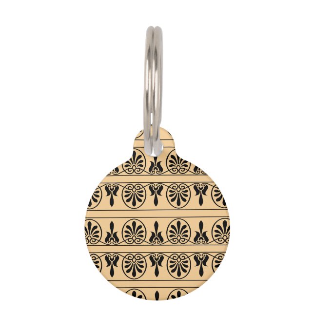 Greek Arabesque Mediterranean Pattern Brown Pet Tag (Front)