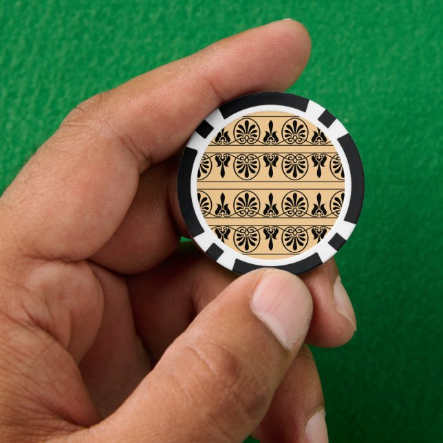 Greek Arabesque Mediterranean Pattern Brown Poker Chips (Hand)