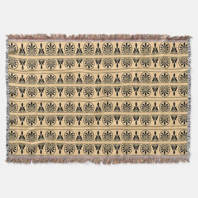 Greek Arabesque Mediterranean Pattern Brown Throw Blanket (Front)