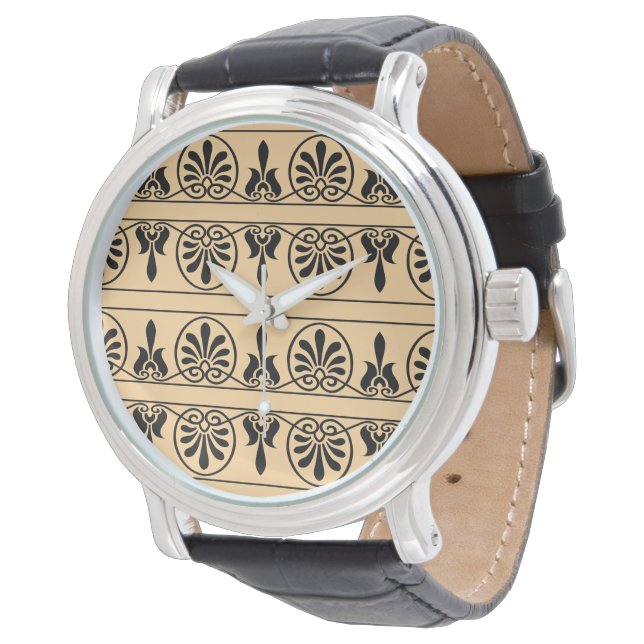 Greek Arabesque Mediterranean Pattern Brown Watch (Angled)