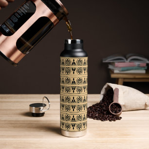 Greek Arabesque Mediterranean Pattern Brown Water Bottle