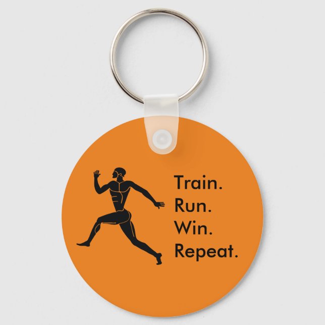 Greek Athlete Running Winning Formula Orange Key Ring (Front)
