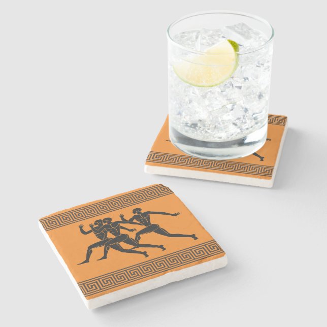 Greek Athletes Running Orange Stone Coaster (Side)