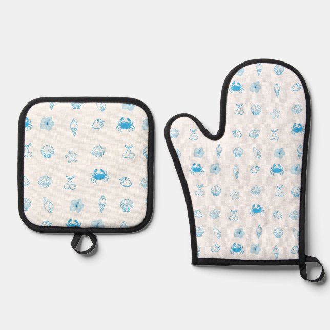 Greek Beach Minimalist Oven Mitt & Pot Holder Set (Front)