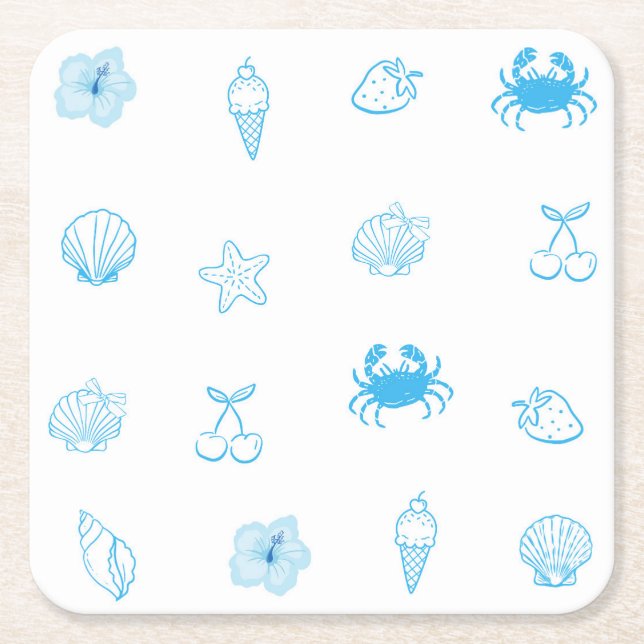 Greek Beach Minimalist Square Paper Coaster (Front)