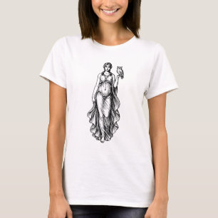 Greek beautifull goddess with owl bird on her arm T-Shirt