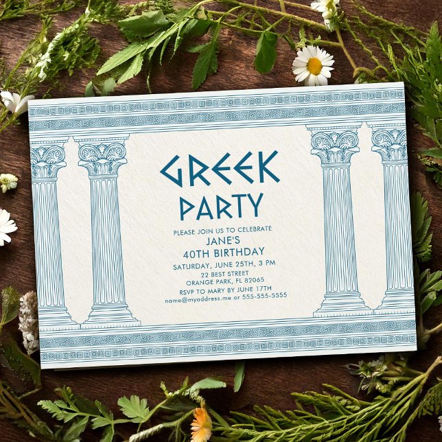 Greek Birthday Party Invite with blue temple (Creator Uploaded)