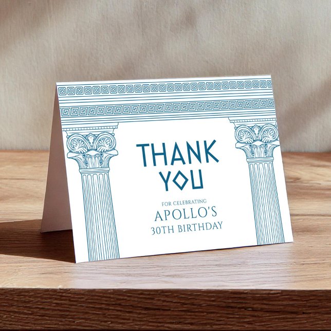 Greek Birthday Party with blue columns Thank You  Card (Creator Uploaded)