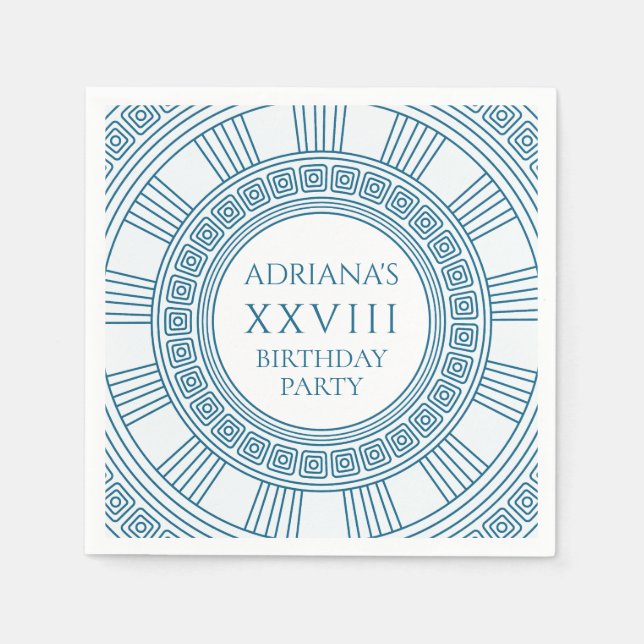 Greek birthday party with blue pattern napkin (Front)