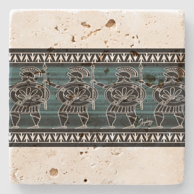 Greek Black Figure Guard Stone Coaster (Front)