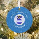 Greek Black Hair Angel Hanukkah Flag Personalised  Metal Tree Decoration<br><div class="desc">Blue and white squiggly squares make up the background for this black haired angel who wears the Greek flag. Especially designed for your Hanukkah decor this holiday season. The flag of Greece is blue and white. Personalise with a name for yourself or a gift. Customise with the year. Designed for...</div>