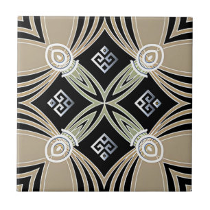 greek black rhombus yellow flower tiles