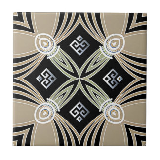 greek black rhombus yellow flower tiles