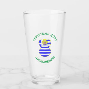 Greek Blonde Angel Christmas Flag Personalised Glass