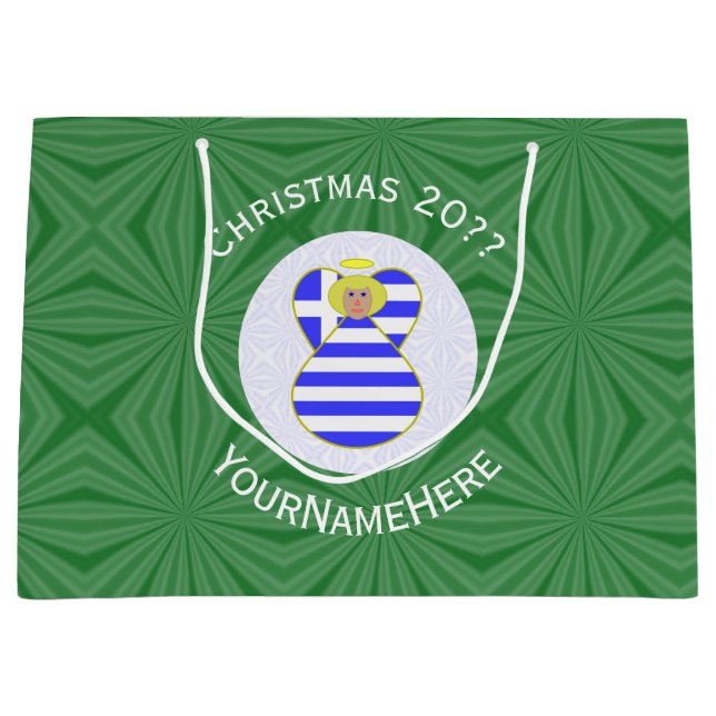 Greek Blonde Angel Christmas Flag Personalised  Large Gift Bag (Front)