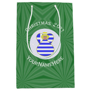 Greek Blonde Angel Christmas Flag Personalised  Medium Gift Bag
