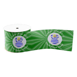 Greek Blonde Angel Flag Christmas Personalised  Grosgrain Ribbon