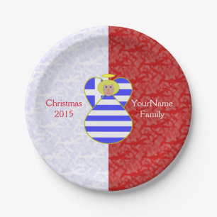 Greek Blonde Angel Flag Red and White Personalised Paper Plate