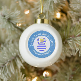 Greek Blonde Angel Hanukkah Flag Personalised  Ceramic Ball Christmas Ornament