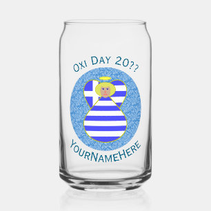 Greek Blonde Angel Oxi Day Personalised Can Glass