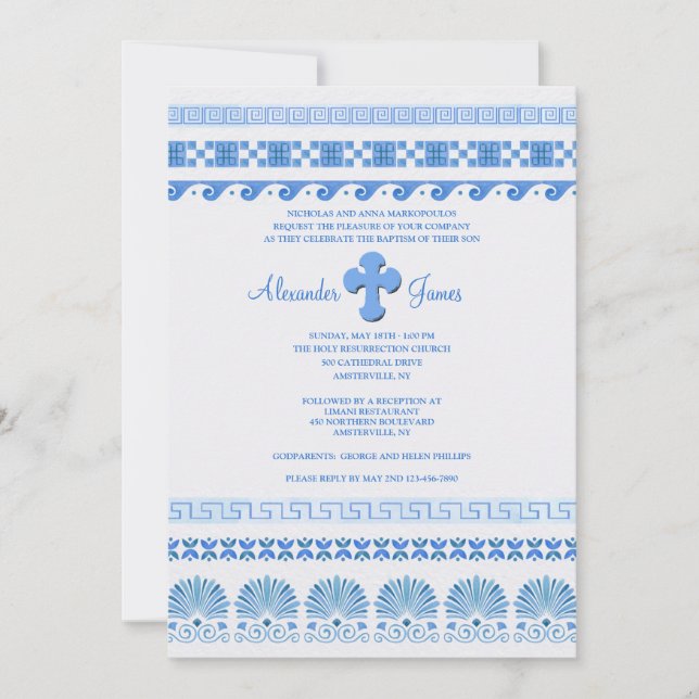 Greek Blue and White  Invitation (Front)