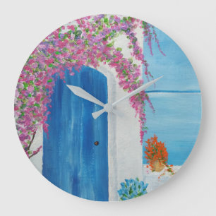 Greek Blue Door Large Clock
