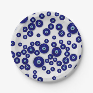 Greek Blue Glass Evil Eye Amulet Paper Plate