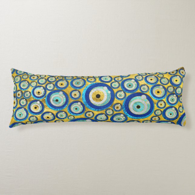 Greek Blue Glass Evil Eye Amulet Pattern Body Cushion (Front)