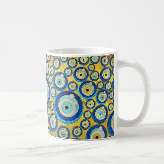 Greek Blue Glass Evil Eye Amulet Pattern Coffee Mug (Right)