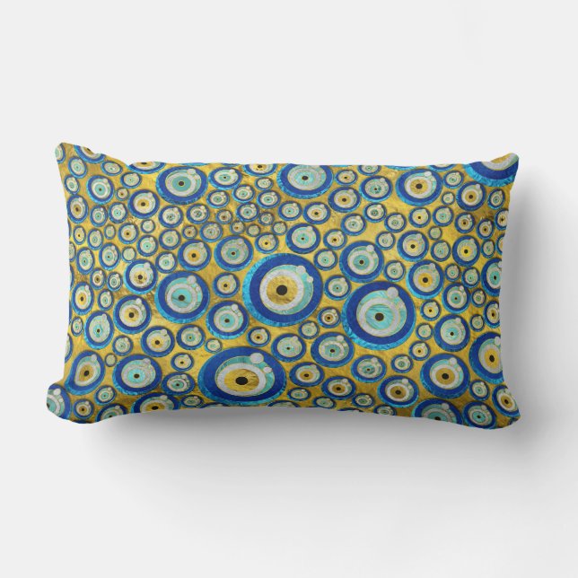 Greek Blue Glass Evil Eye Amulet Pattern Lumbar Cushion (Front)
