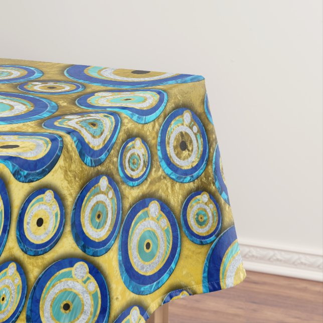 Greek Blue Glass Evil Eye Amulet Pattern Tablecloth (In Situ)