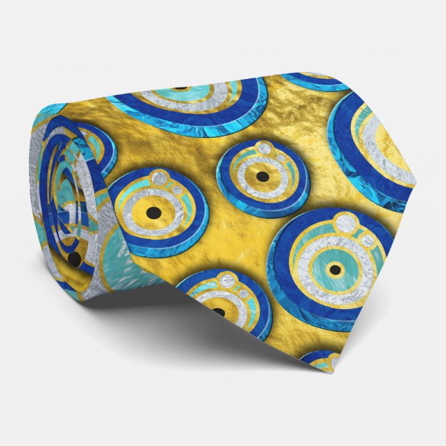 Greek Blue Glass Evil Eye Amulet Pattern Tie (Rolled)