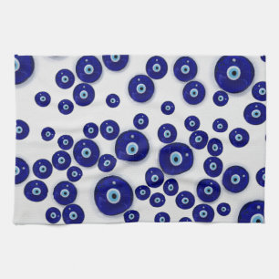 Greek Blue Glass Evil Eye Amulet Tea Towel