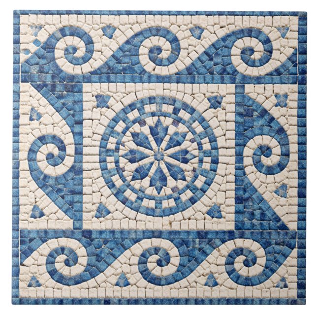 Greek Blue Mosaic – Mediterranean Ceramic Tile (Front)