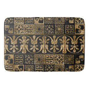 Greek Broken Tile Mosaic Black and gold Bath Mat