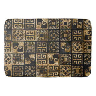 Greek Broken Tile Mosaic Black and gold Bath Mat